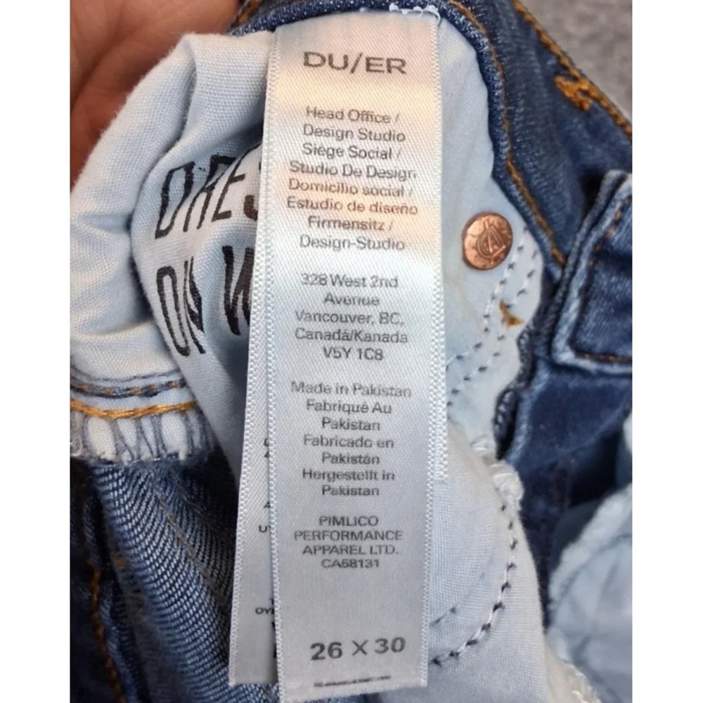 DU/ER Jeans Womens 26x30 Blue Performance Denim Slim Skinny‎ Stretch Coolmax\x
